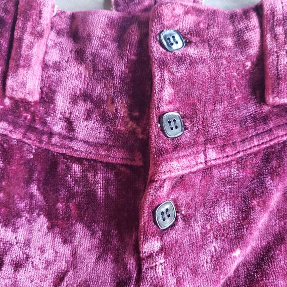 Bright Burgundy Pink Velour Velvet Vintage High Waist Hand Made Button Fly Pants - Picture 3 of 12